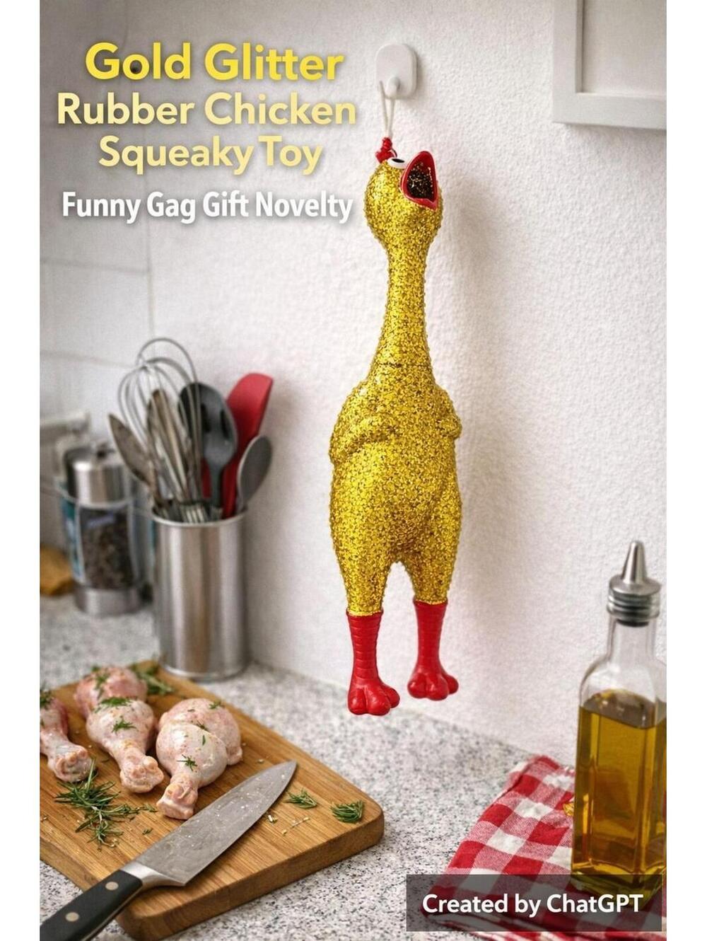 Gold Glitter Rubber Chicken Toy Funny Gag Gift Novelty